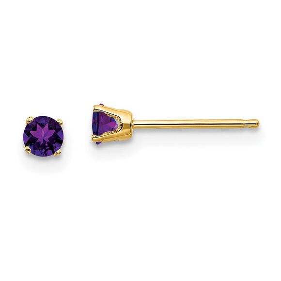 Kazi Luxury 14k Yellow Gold 3mm February/Amethyst Post Earrings
